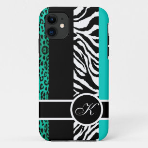 Aquamarines Leopard-und Zebra-Tierdruck-Monogramm Case-Mate iPhone Hülle