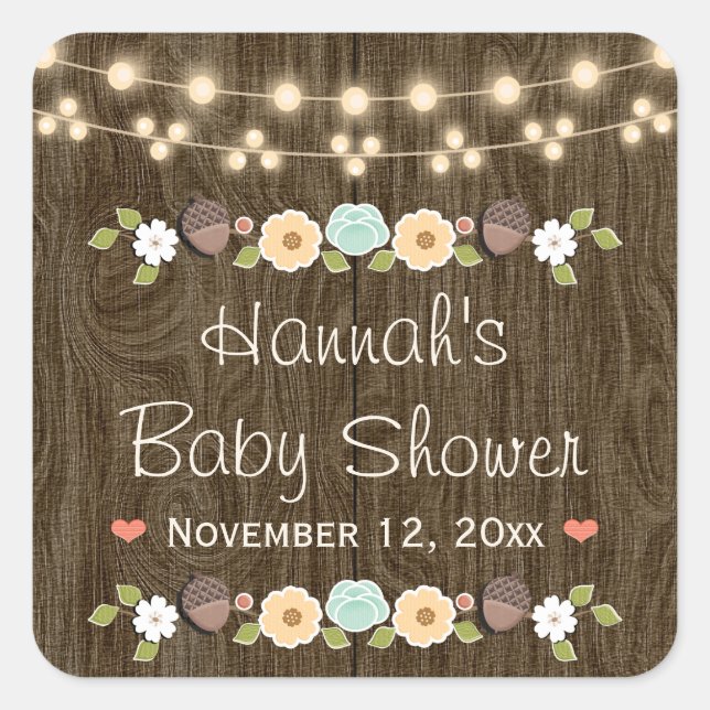 Aquamarines Lichtzeichenband Rustikales Fall Braut Quadratischer Aufkleber (Vorderseite)