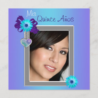 Aquamarines Lila Daisy Foto Quinceanera Einladung