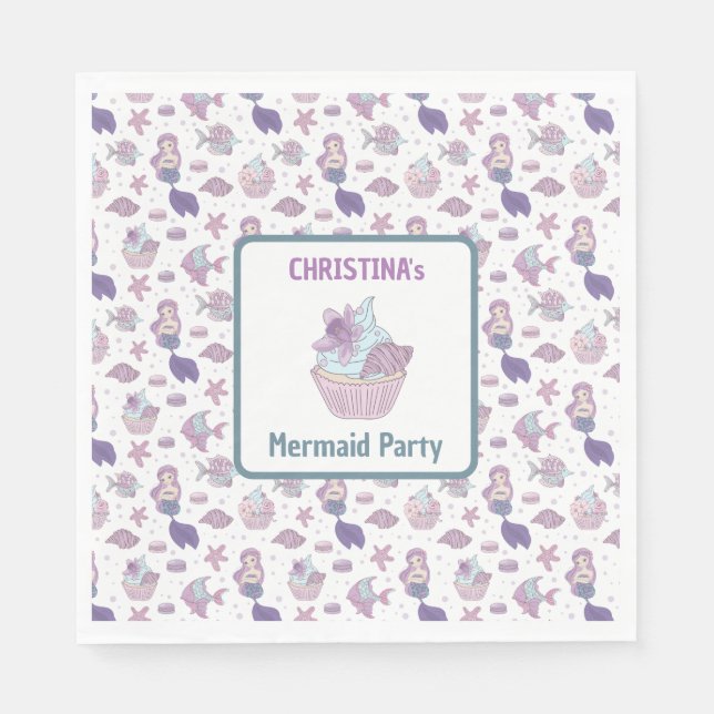 Aquamarines Lila Mermaid Birthday Party Serviette (Vorderseite)