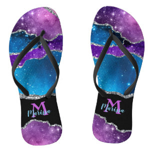 Aquamarines Lila Silver Marble Agate und Glitzer Flip Flops