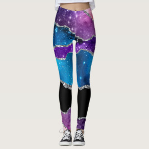 Aquamarines Lila Silver Marble Agate und Glitzer Leggings