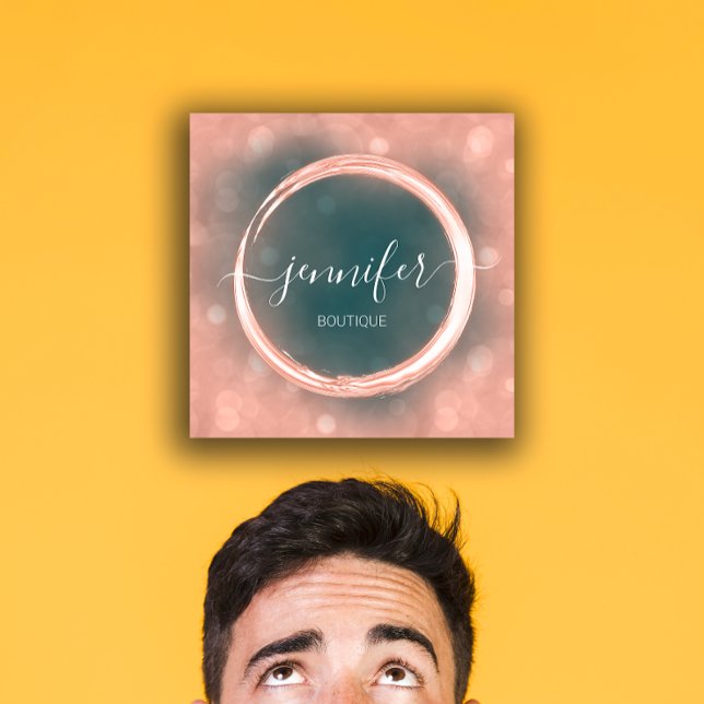 Aquamarines Logo für die Rose beruflicher Makeup-K Quadratische Visitenkarte (Professional Makeup Artist Rose Teal Logo Square Business Card)