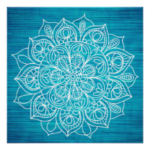 Aquamarines Mandala Blume Design Poster