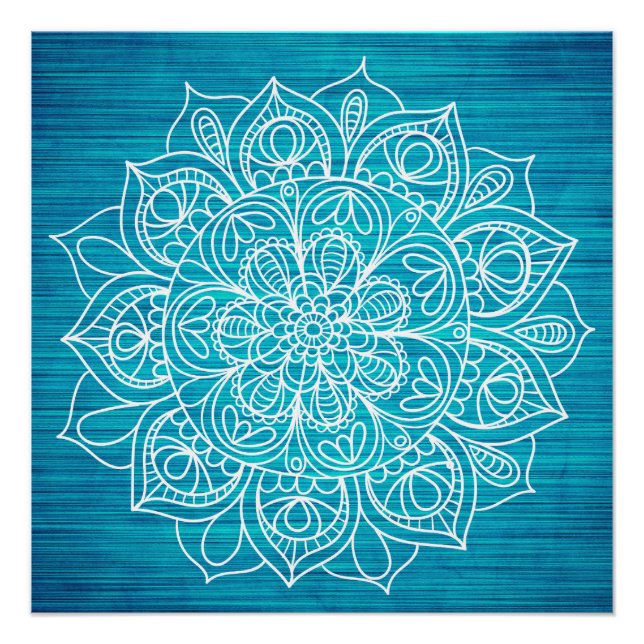 Aquamarines Mandala Blume Design Poster (Vorderseite)