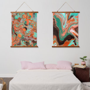 Aquamarines Marble Fluid Art Hangband Wandteppich Mit Holzrahmen