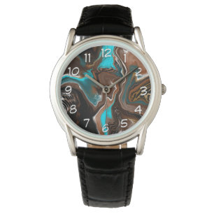 Aquamarines Marmorwasser Braun und Blau Kunst Armbanduhr