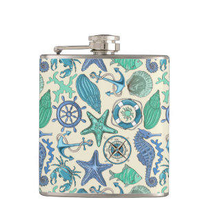 Aquamarines Meerestier-Muster Flachmann