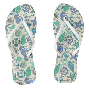 Aquamarines Meerestier-Muster Flip Flops