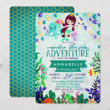 Aquamarines Mermaid Thema Geburtstagsparty Einladu