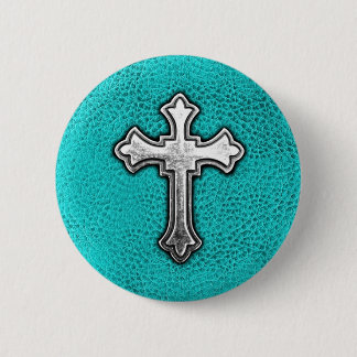 Aquamarines Metallkreuz Button
