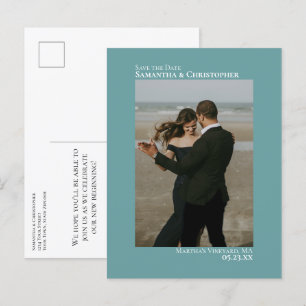 Aquamarines Minimalistisches Simple Wedding Foto S Ankündigungspostkarte