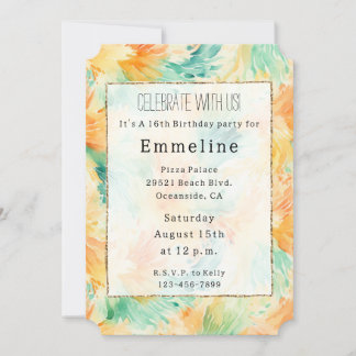 Aquamarines Minze Orange Cream Peacock Abstrakt Einladung