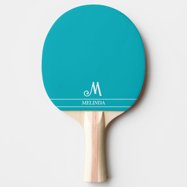 Aquamarines Mit Monogramm Ping Pong Paddle Tischtennis Schläger (Vorderseite)