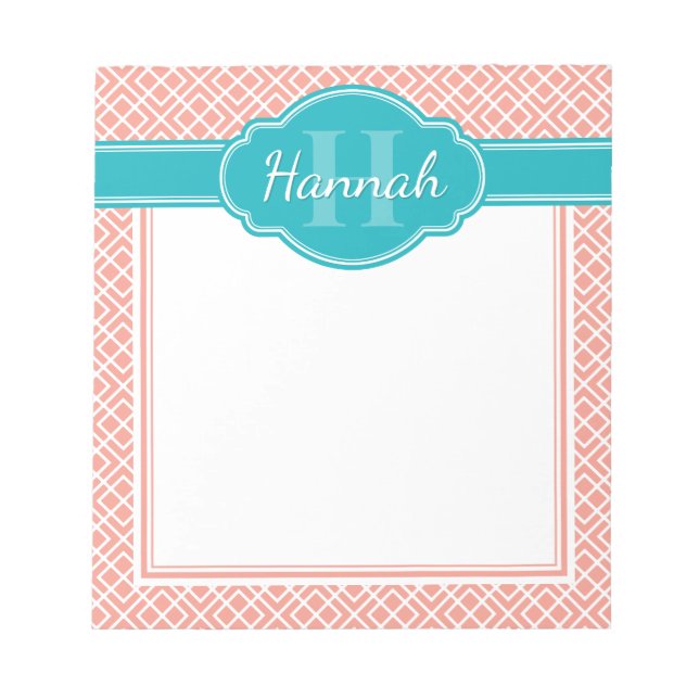 Aquamarines Monogramm aus rosa weißem Diamant Notizblock (Vorderseite)