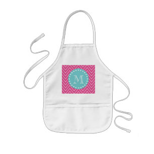 Aquamarines Monogramm des heißes Rosa-Zickzack Kinderschürze