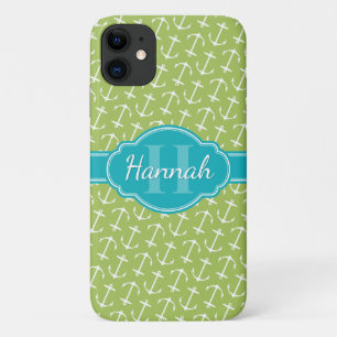 Aquamarines Monogramm für die grüne Ankerform Case-Mate iPhone Hülle