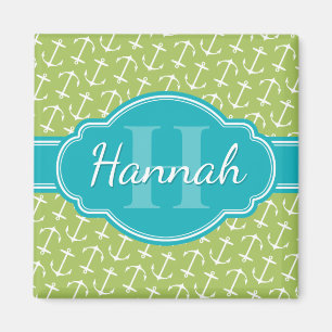 Aquamarines Monogramm für die grüne Ankerform Magnet