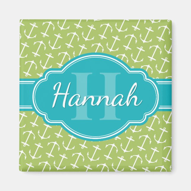 Aquamarines Monogramm für die grüne Ankerform Magnet (Vorne)