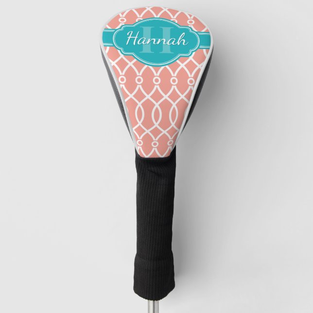 Aquamarines Monogramm in rosa weißem, elegantem Gi Golf Headcover (Vorderseite)