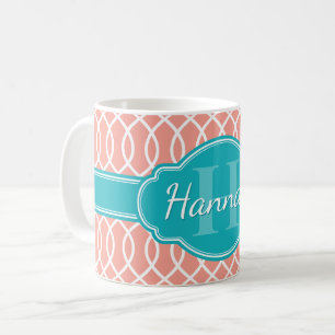 Aquamarines Monogramm in rosa weißem, elegantem Gi Kaffeetasse