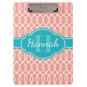 Aquamarines Monogramm in rosa weißem, elegantem Gi Klemmbrett