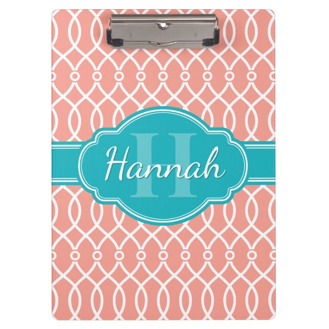 Aquamarines Monogramm in rosa weißem, elegantem Gi Klemmbrett (Vorderseite)