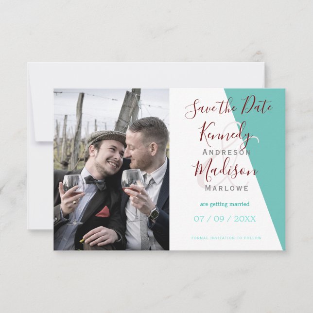 Aquamarines Monogramm 💍 Moderne Geometrische Eleg Save The Date (Vorderseite)