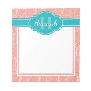 Aquamarines Monogramm, weißes Karton Notizblock