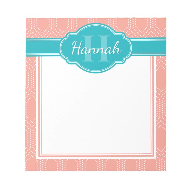 Aquamarines Monogramm, weißes Karton Notizblock (Vorderseite)