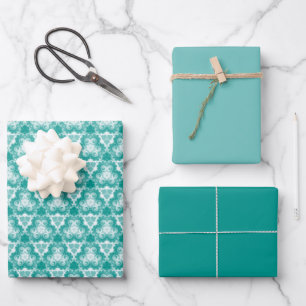 Aquamarines Muster mit  Swirl und Solid Geschenkpapier Set