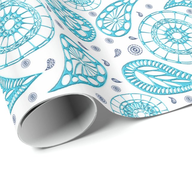 Aquamarines Muster Paisleys Geschenkpapier (Rolleneckpunkt)