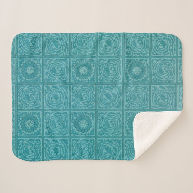 Aquamarines Muster (von William Morris) Sherpadecke (Vorderseite (Horizontal))