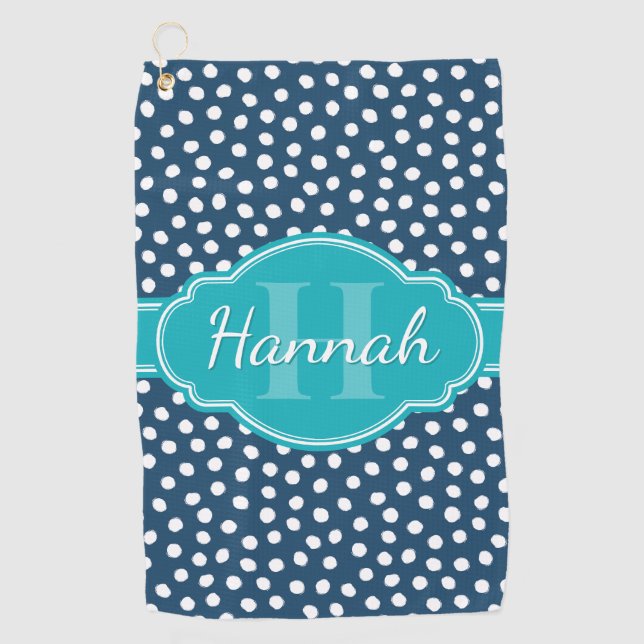 Aquamarines Navy White Dottern Muster Golfhandtuch (Vorderseite)