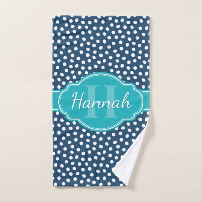 Aquamarines Navy White Dottern Muster Handtuch (Handtuch)