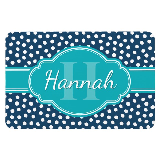 Aquamarines Navy White Dottern Muster Magnet (Horizontal)
