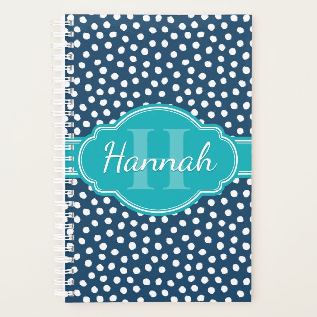 Aquamarines Navy White Dottern Muster Planer (Vorderseite)
