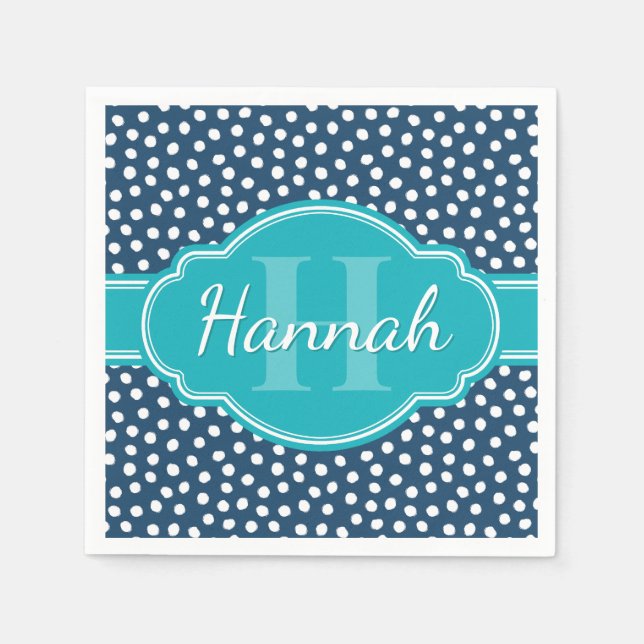 Aquamarines Navy White Dottern Muster Serviette (Vorderseite)