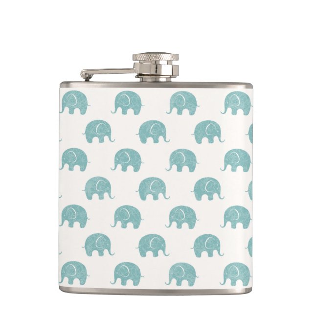 Aquamarines niedliches Elefant-Muster Flachmann (Vorderseite)