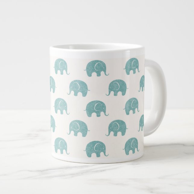 Aquamarines Niedliches Elefantenmuster Jumbo-Tasse (Vorderseite Rechts)