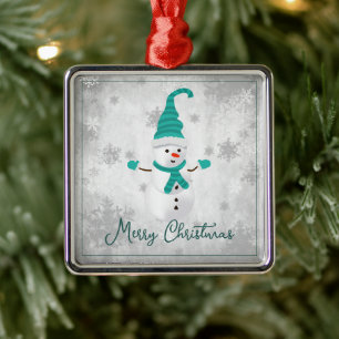 Aquamarines Niedliches Schneemann-Urlaubsornament Ornament Aus Metall