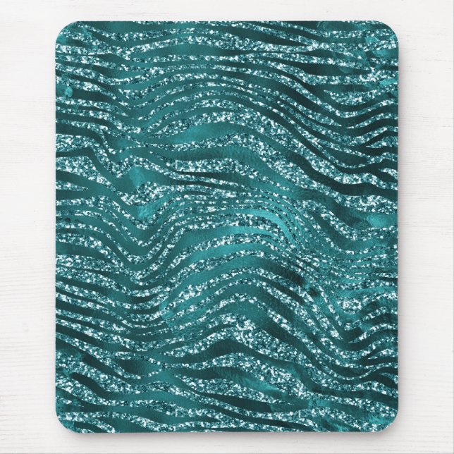 Aquamarines Ombre Glam Glitzer Tiger Streifen Must Mousepad (Vorne)