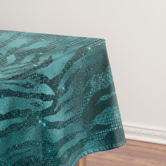 Aquamarines Ombre Glam Glitzer Tiger Streifen Must Tischdecke (Beispiel)