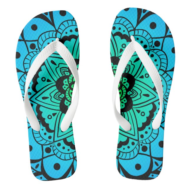 Aquamarines Ombré Mandala Blume-Paar Flip Flops (Fußbett)