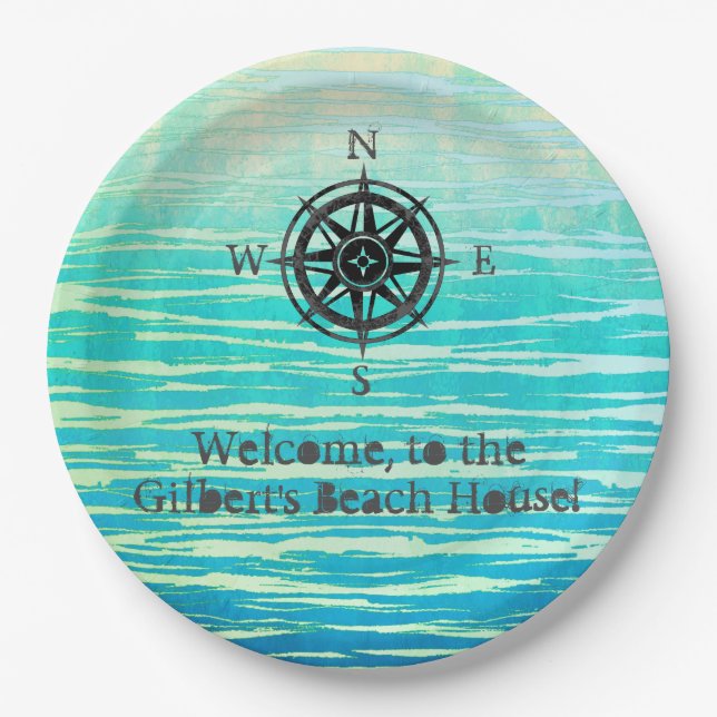 Aquamarines Ombre Meer Mit Monogramm Pappteller (Vorderseite)