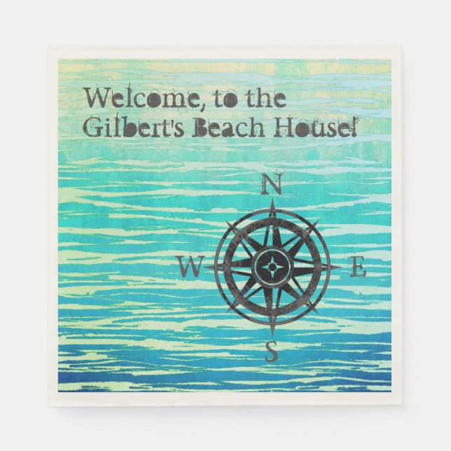 Aquamarines Ombre Meer Mit Monogramm Serviette (Vorderseite)
