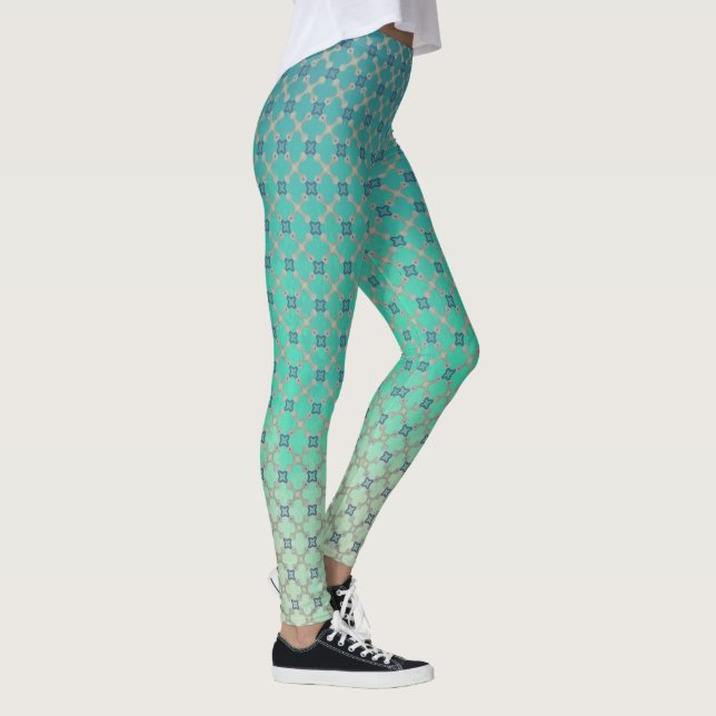 Aquamarines Ombre und geometrische Tile Leggings (Rechts)
