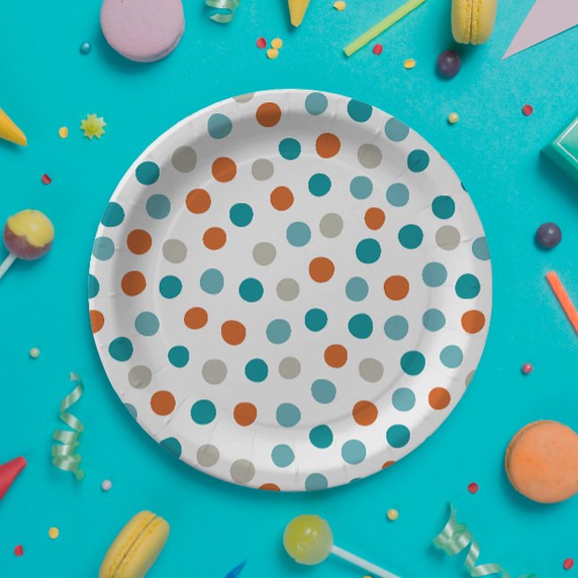 Aquamarines Orange Polka Dotpapier Pappteller (Fun polka dots for a summer celebration)