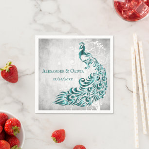 Aquamarines Peacock Leaf Brautparty Napkin Serviette
