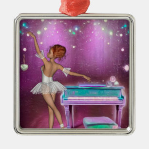 Aquamarines Piano Rosa Hintergrund und Ballerina Ornament Aus Metall